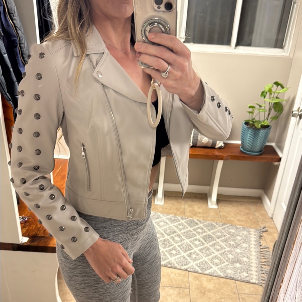 Studded Cream Leather Jacket